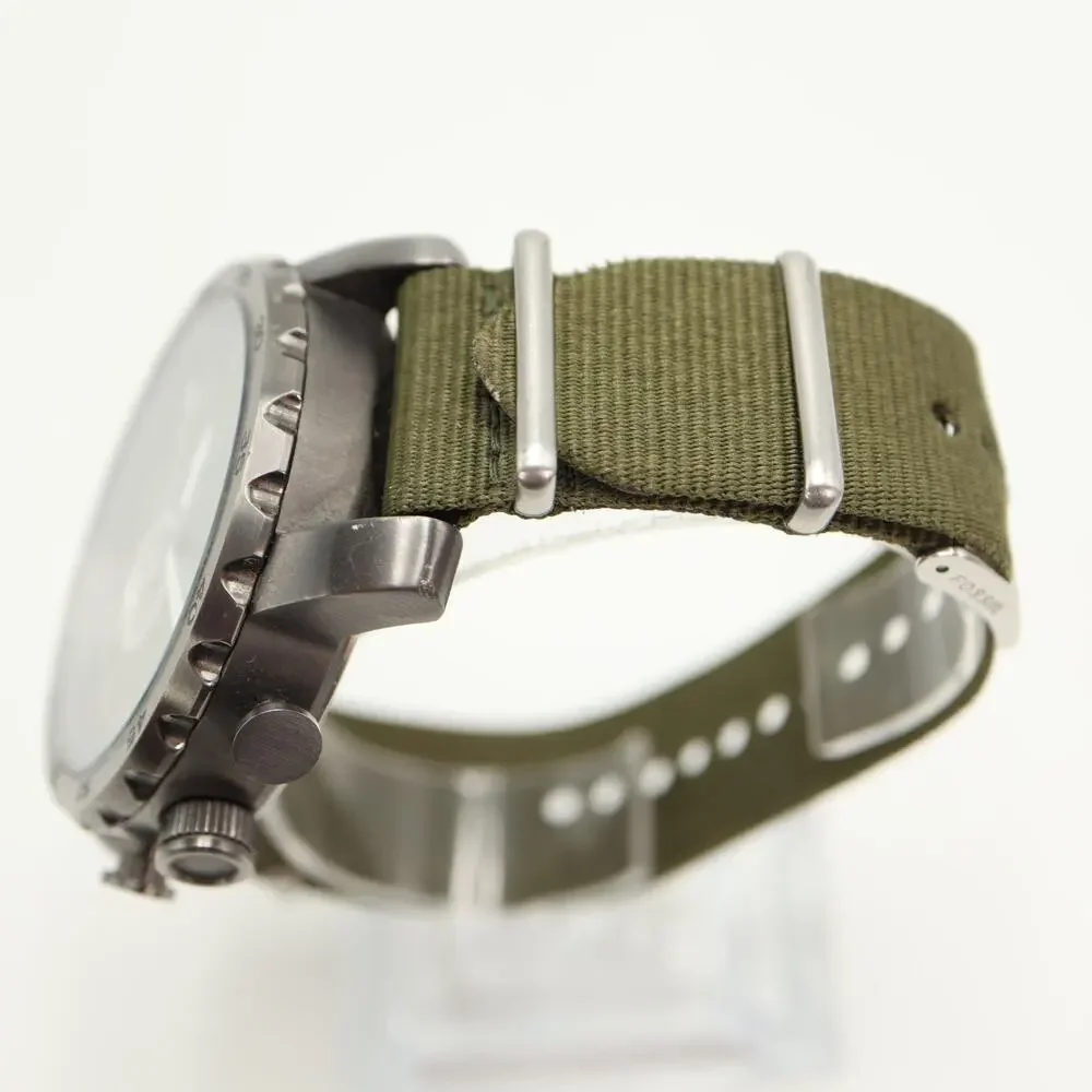 Fossil Nate Gunmetal Gray Men's 50mm Chronograph Watch Green Nylon w New Battery